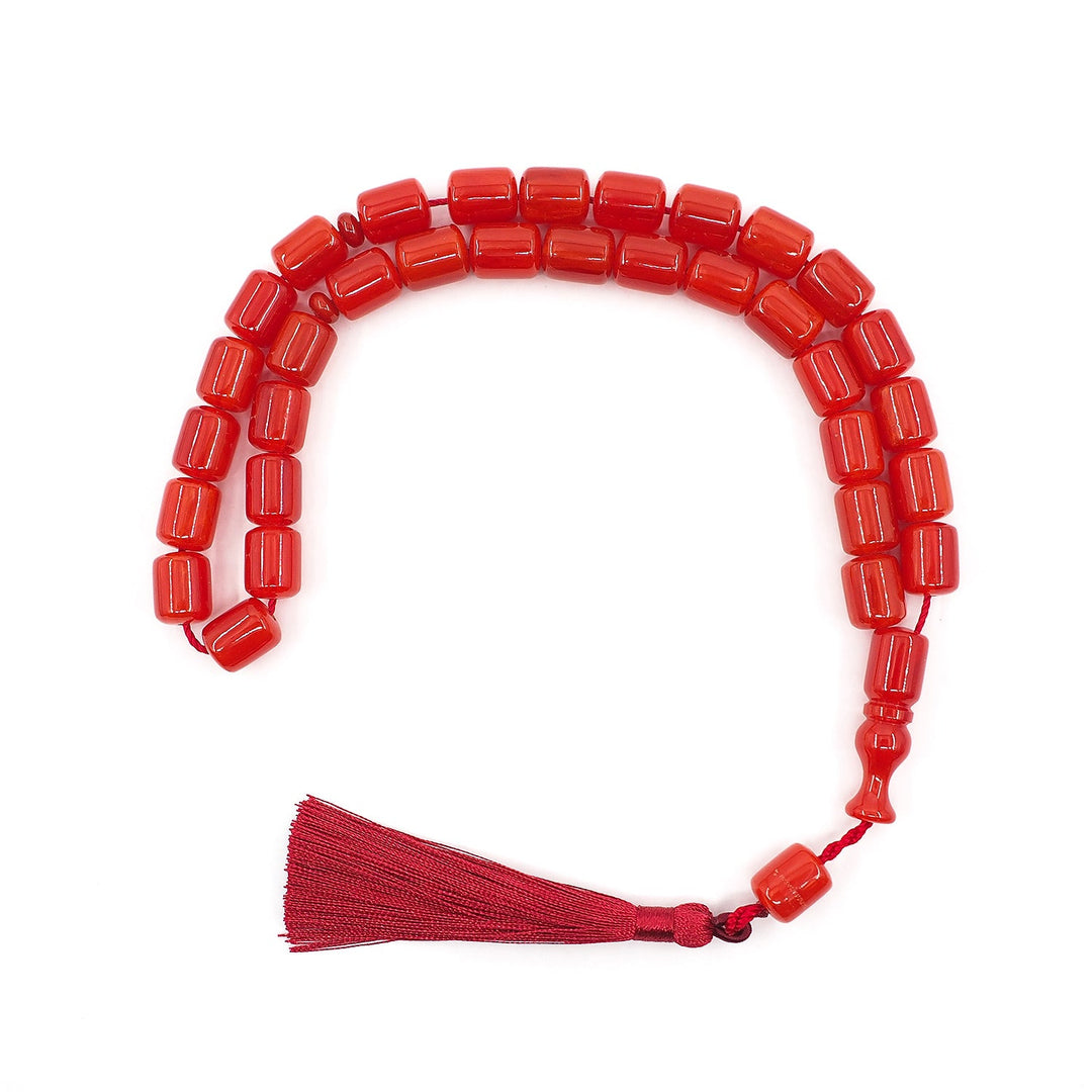 Capsule Cut Red Pressed Amber Tasbeeh with Red Tassel – WATD354