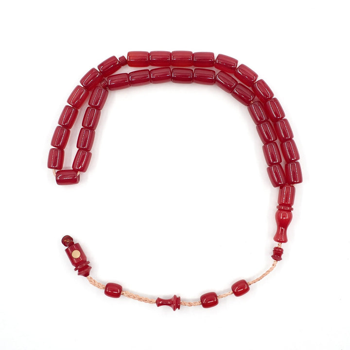 Cherry Color Pressed Amber Tasbeeh with Capsule Cut Beads – WATD369