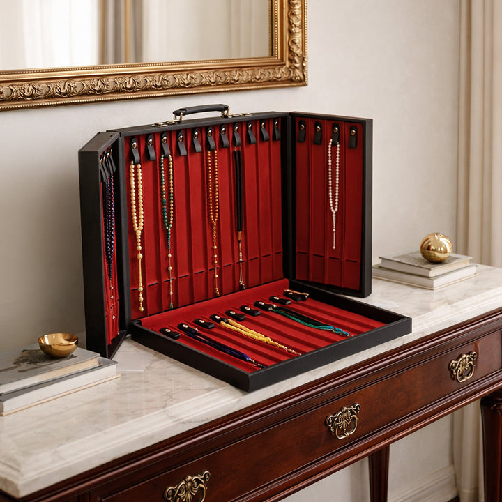 Exclusive Leather-Covered Wooden Tasbeeh Case (For up to 31 Tasbeehs) – WATD380