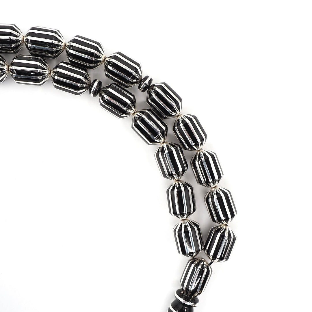 Premium Capsule Cut Tasbeeh with 12 Split Silver Inlays – WATD405