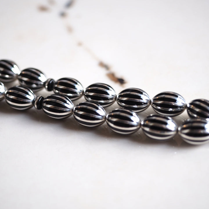 Premium Oval Cut Tasbeeh with 12 Split Silver Inlays – WATD406