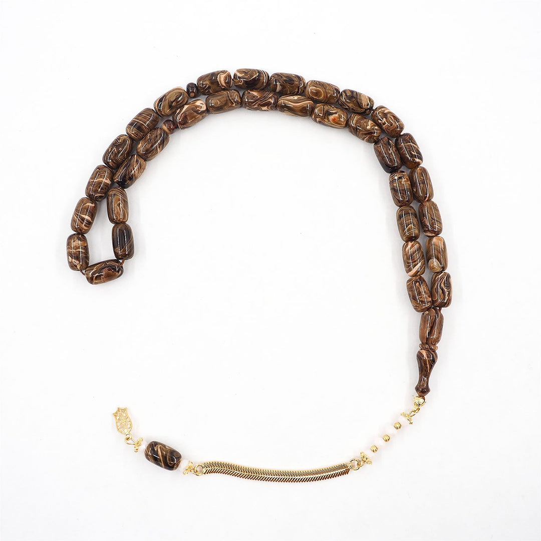 Capsule-Cut Countersunk-Drilled Catalin Tasbeeh with Silver Imam Bead – WATD422