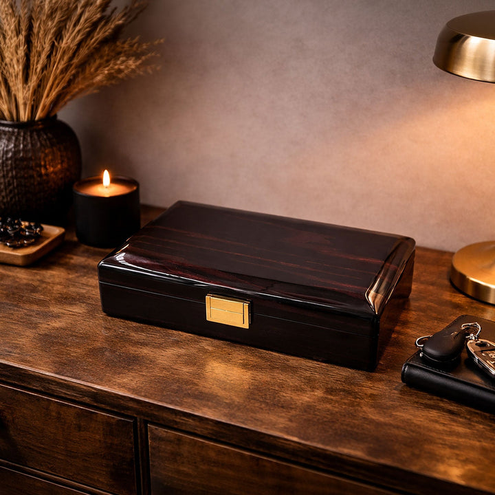 Magnificence Series Burgundy Pattern Wooden Tasbeeh &amp; Accessories Box - WATD436