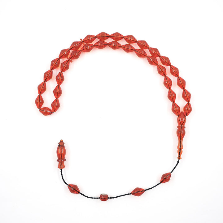 Handcrafted Tapered Oval Cut Fire Amber Tasbeeh - WATD446