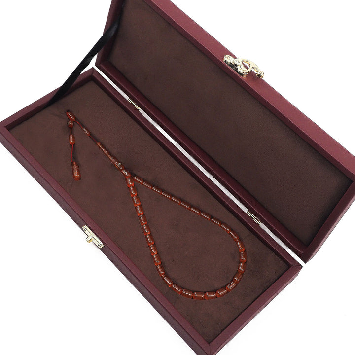 Mastercrafted Diamond-Detailed Orange Pressed Amber Prayer Beads (Special Box) – WATD451