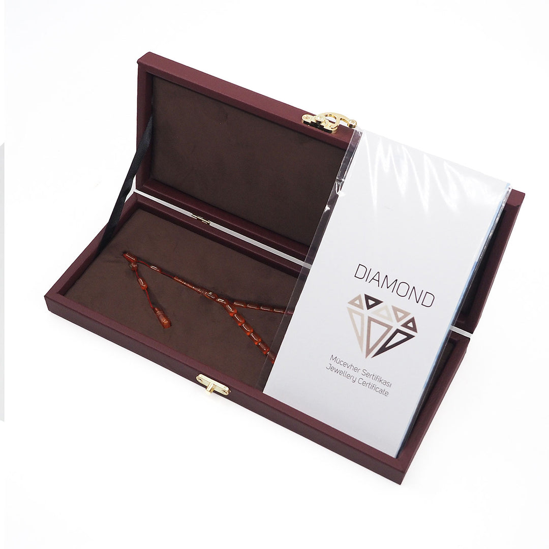 Mastercrafted Diamond-Detailed Orange Pressed Amber Prayer Beads (Special Box) – WATD451