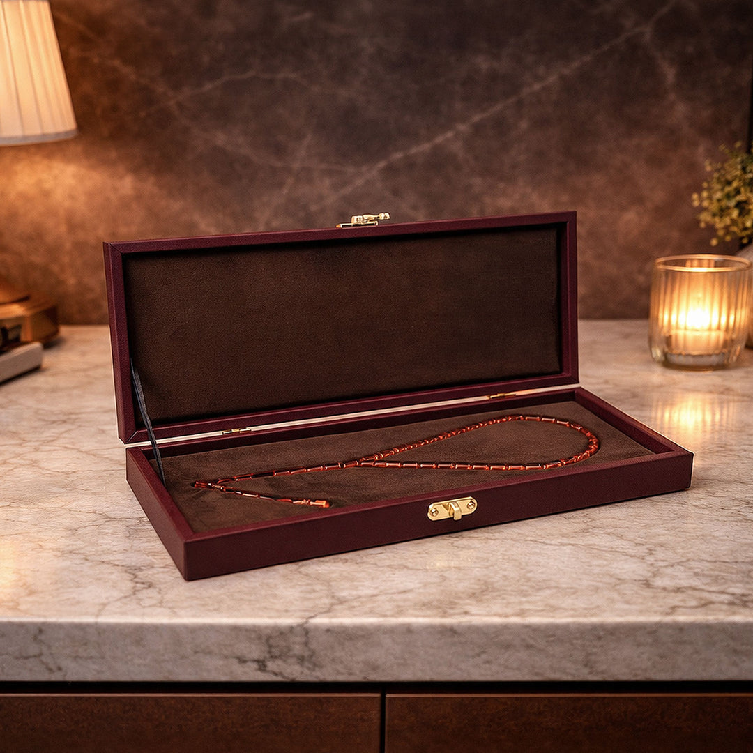 Mastercrafted Diamond-Detailed Orange Pressed Amber Prayer Beads (Special Box) – WATD451