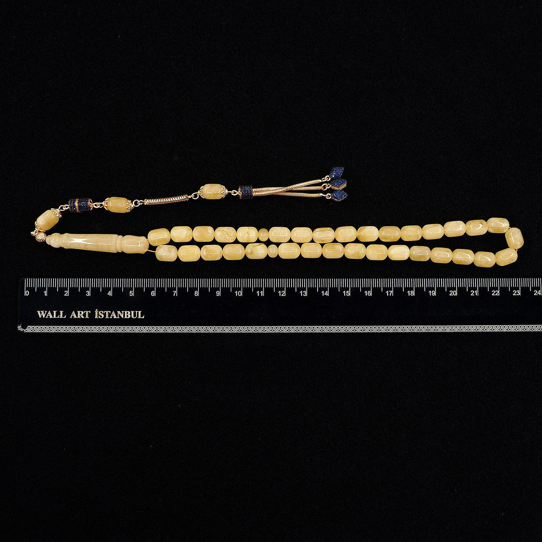Premium Natural Baltic Amber Capsule Cut Silver Tassel Tasbeeh - WATD464
