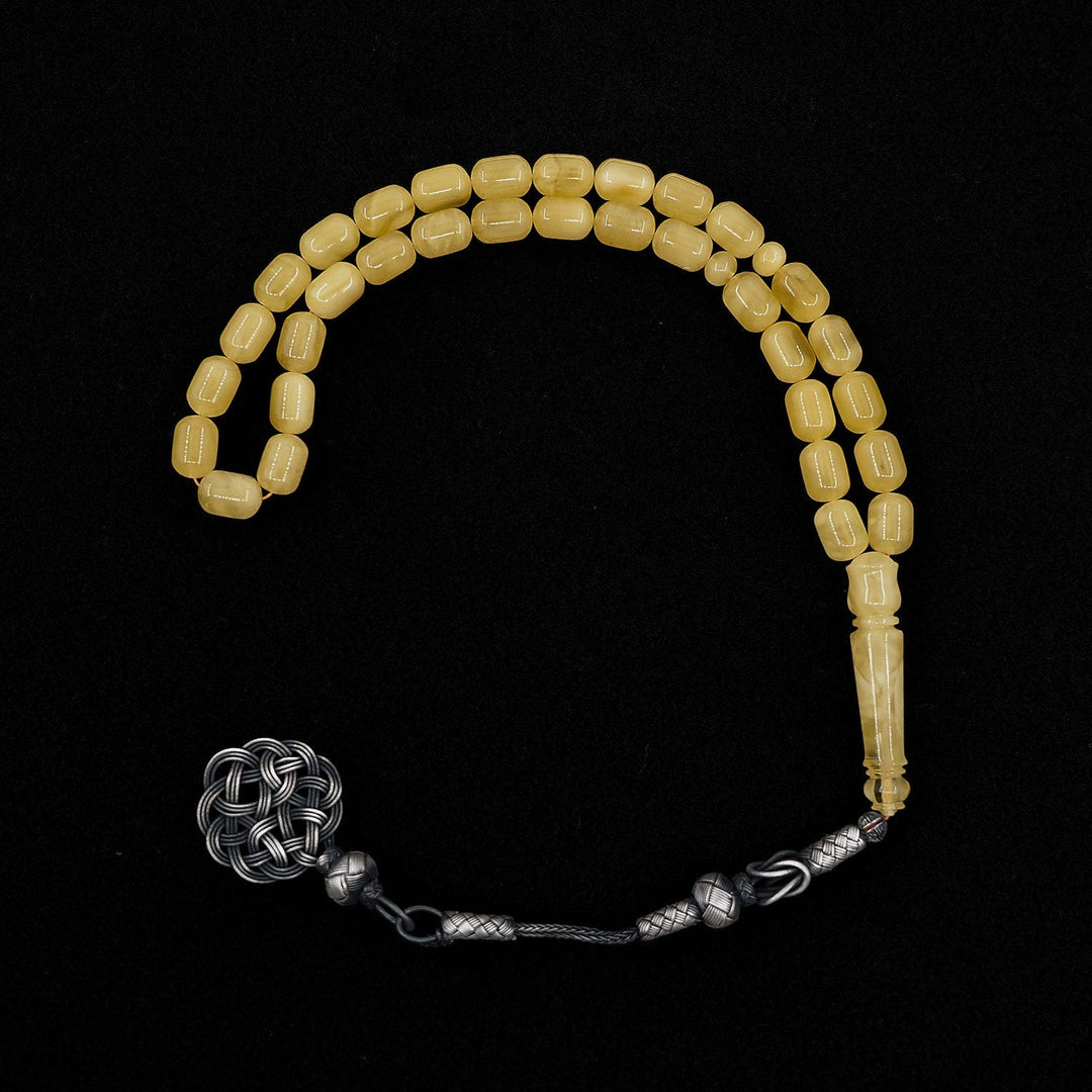 Premium Natural Baltic Amber Capsule Cut 1000 Sterling Silver Kazaz Tassel Tasbeeh - WATD465