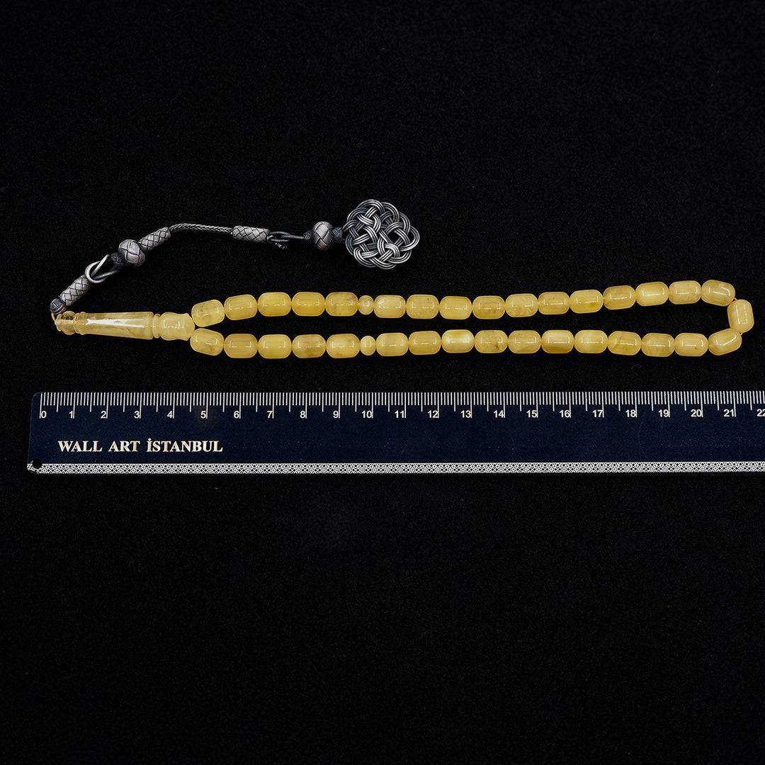Premium Natural Baltic Amber Capsule Cut 1000 Sterling Silver Kazaz Tassel Tasbeeh - WATD465
