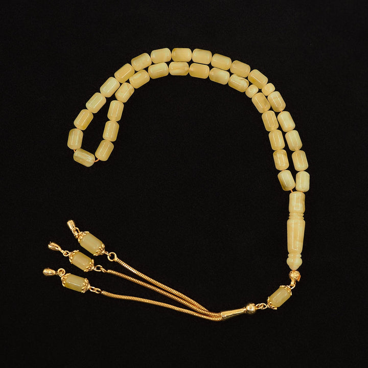 Premium Natural Baltic Amber Capsule Cut Silver Tassel Tasbeeh - WATD475