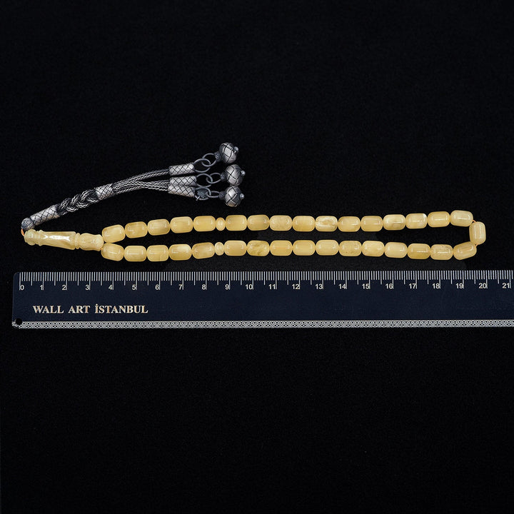 Premium Natural Baltic Amber Capsule Cut 1000 Sterling Silver Kazaz Tassel Tasbeeh - WATD477