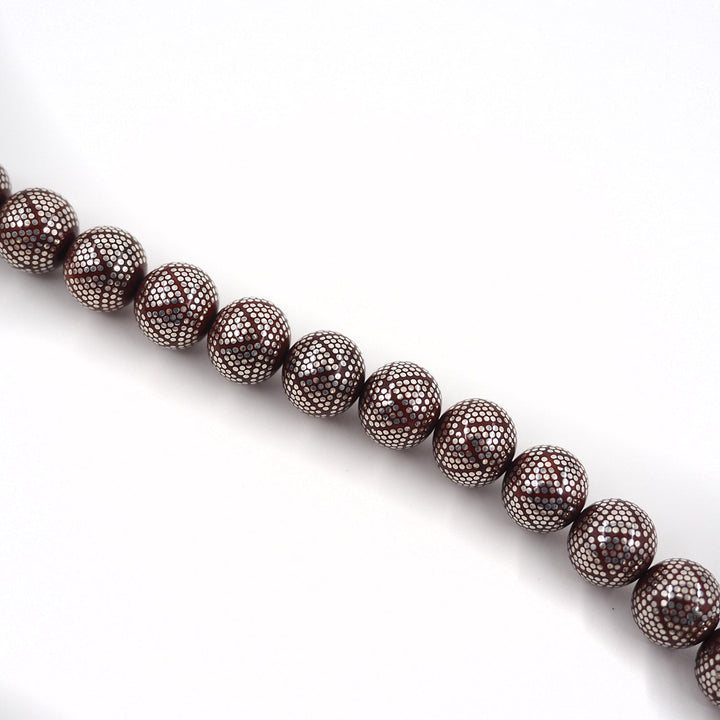 Master Crafted Silver Inlaid Round Cut Kuka Wood Tasbeeh (with Silver Tassel &amp; Special Box) - WATD493