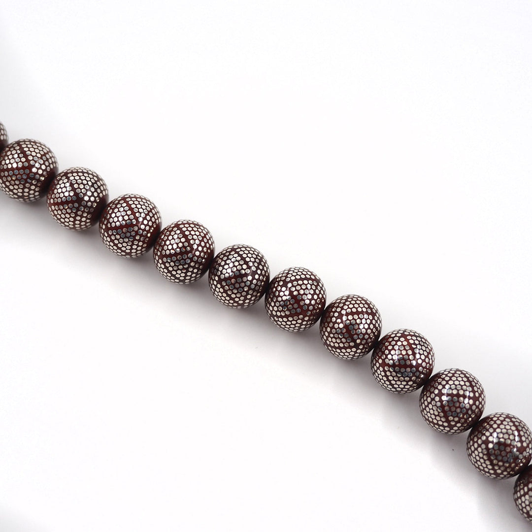 Master Crafted Silver Inlaid Round Cut Kuka Wood Tasbeeh (with Silver Tassel &amp; Special Box) - WATD494