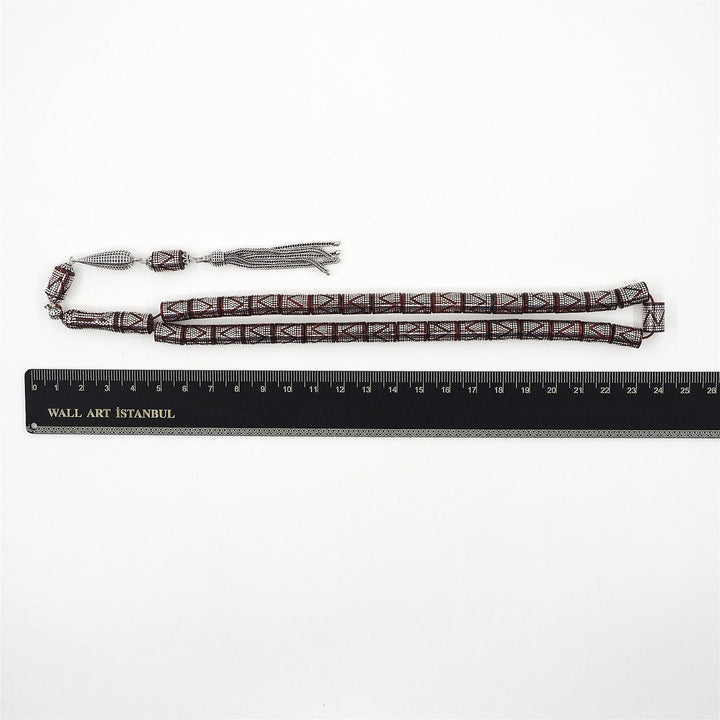 Master Crafted Silver Inlaid Faceted Cut Kuka Wood Tasbeeh (with Silver Tassel &amp; Special Box) - WATD495