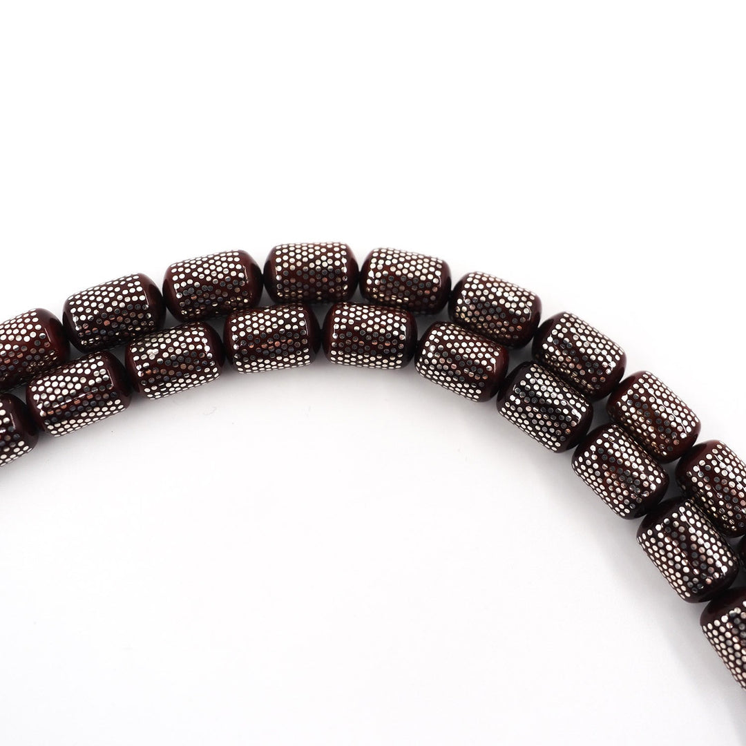 Silver Inlaid Capsule Cut Kuka Wood Tasbeeh (with Silver Tassel &amp; Special Box) - WATD504