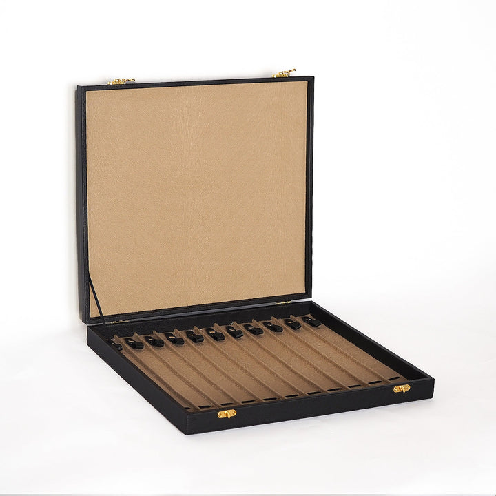 Exclusive Black Leather-Covered Wooden Tasbeeh Case (For up to 11 Tasbeehs) - WATD507