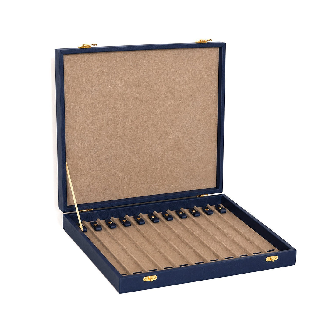 Exclusive Navy Blue Leather-Covered Wooden Tasbeeh Case (For up to 11 Tasbeehs) - WATD507
