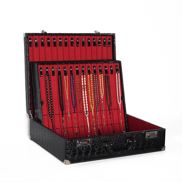 Exclusive Black Leather-Covered Wooden Tasbeeh Case (For up to 85 Tasbeehs) - WATD510