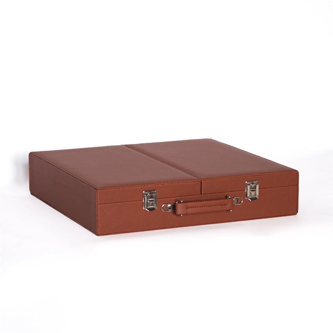 Exclusive Tan Brown Leather-Covered Wooden Tasbeeh Case (For up to 67 Tasbeehs) - WATD511