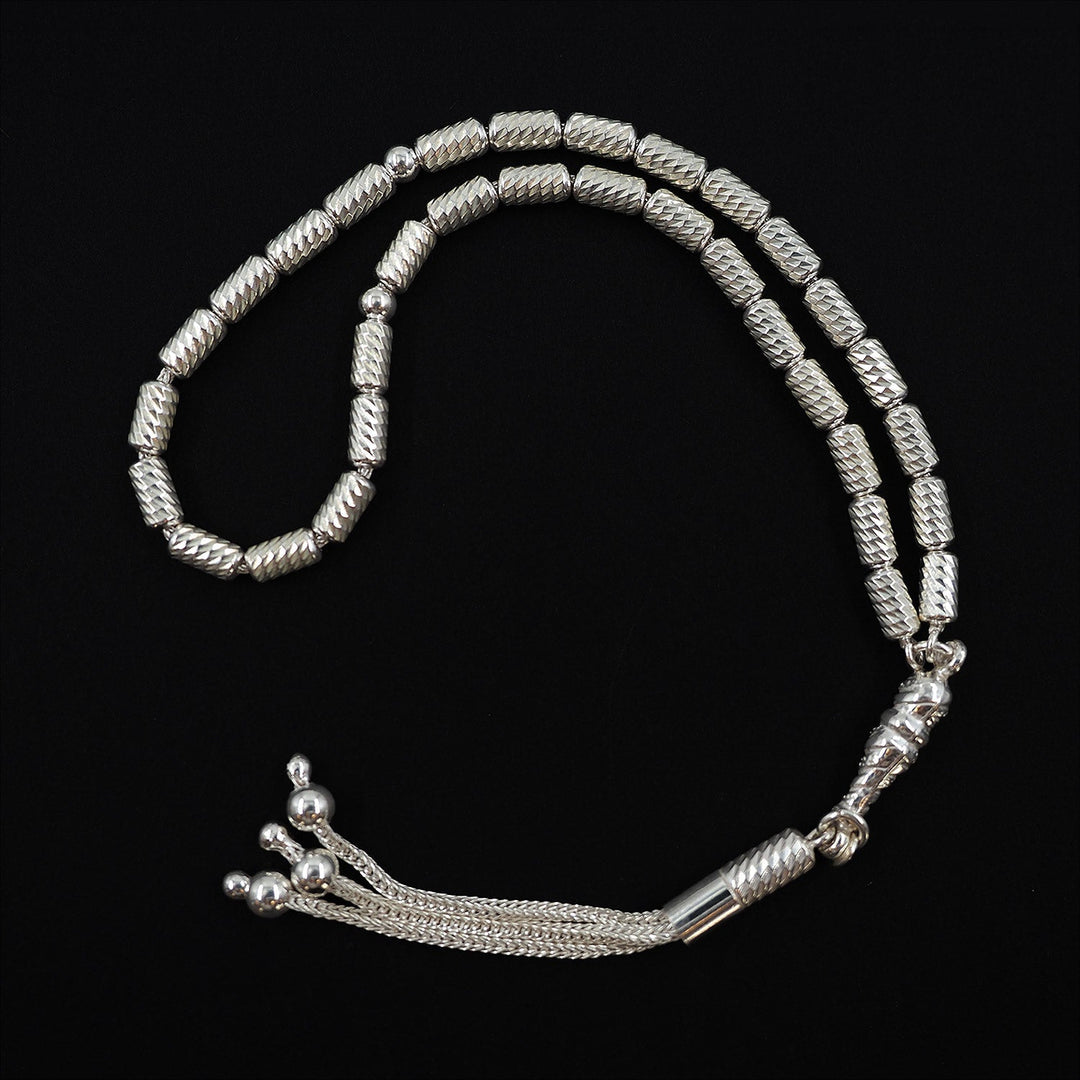 Mastercrafted Fine Detailed Silver Tasbeeh with Silver Tassel – WATD530