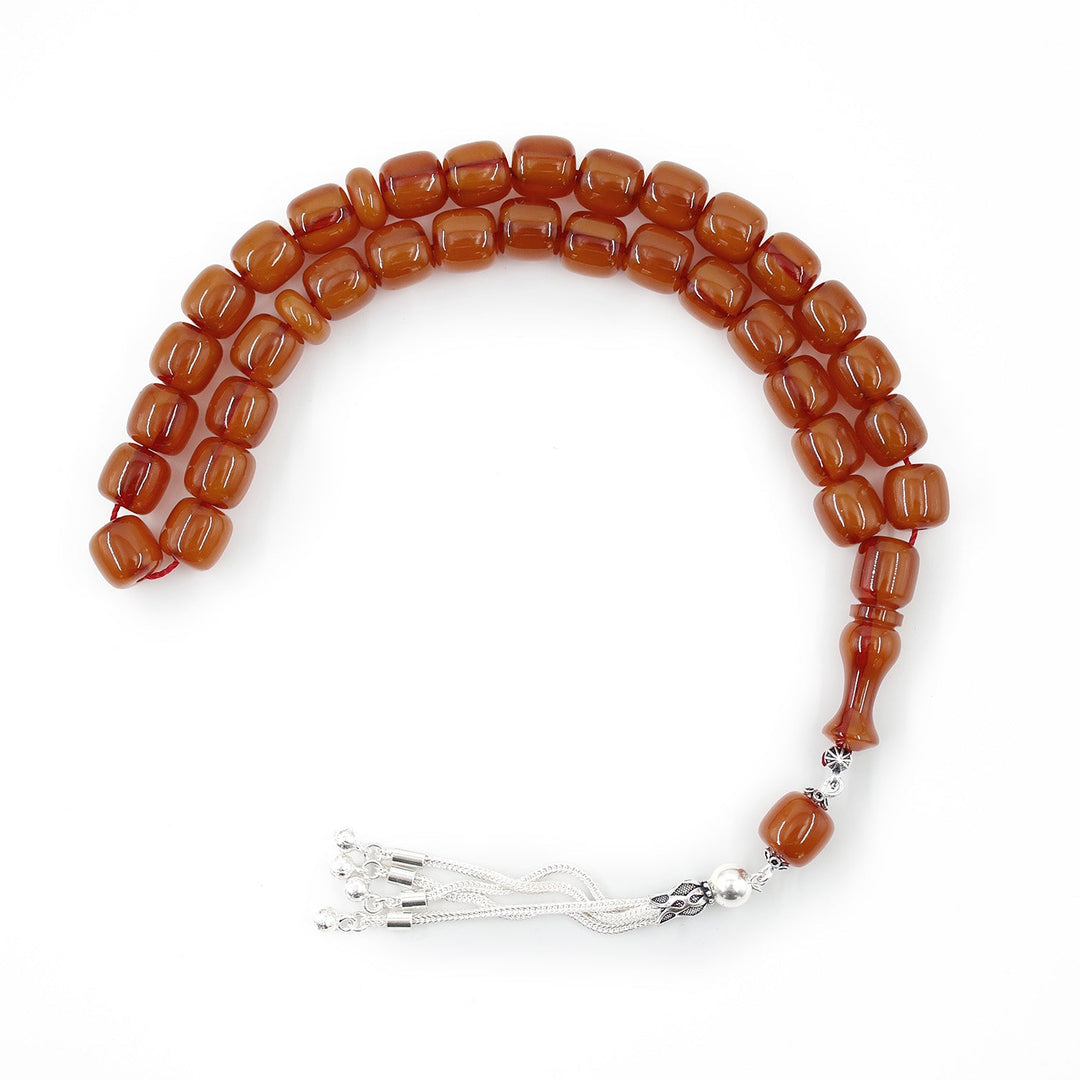 Silver-Tasseled Wind Rose Pressed Amber Tasbeeh - WATD663