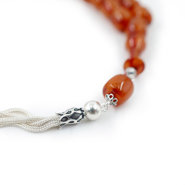 Silver-Tasseled Wind Rose Pressed Amber Tasbeeh - WATD663