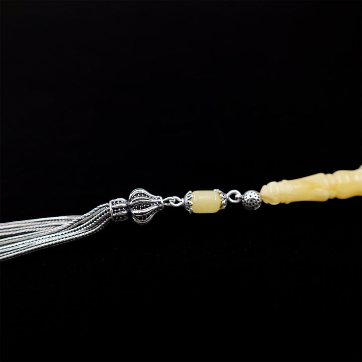 Premium Natural Baltic Amber Capsule Cut Silver Tassel Tasbeeh - WATD666
