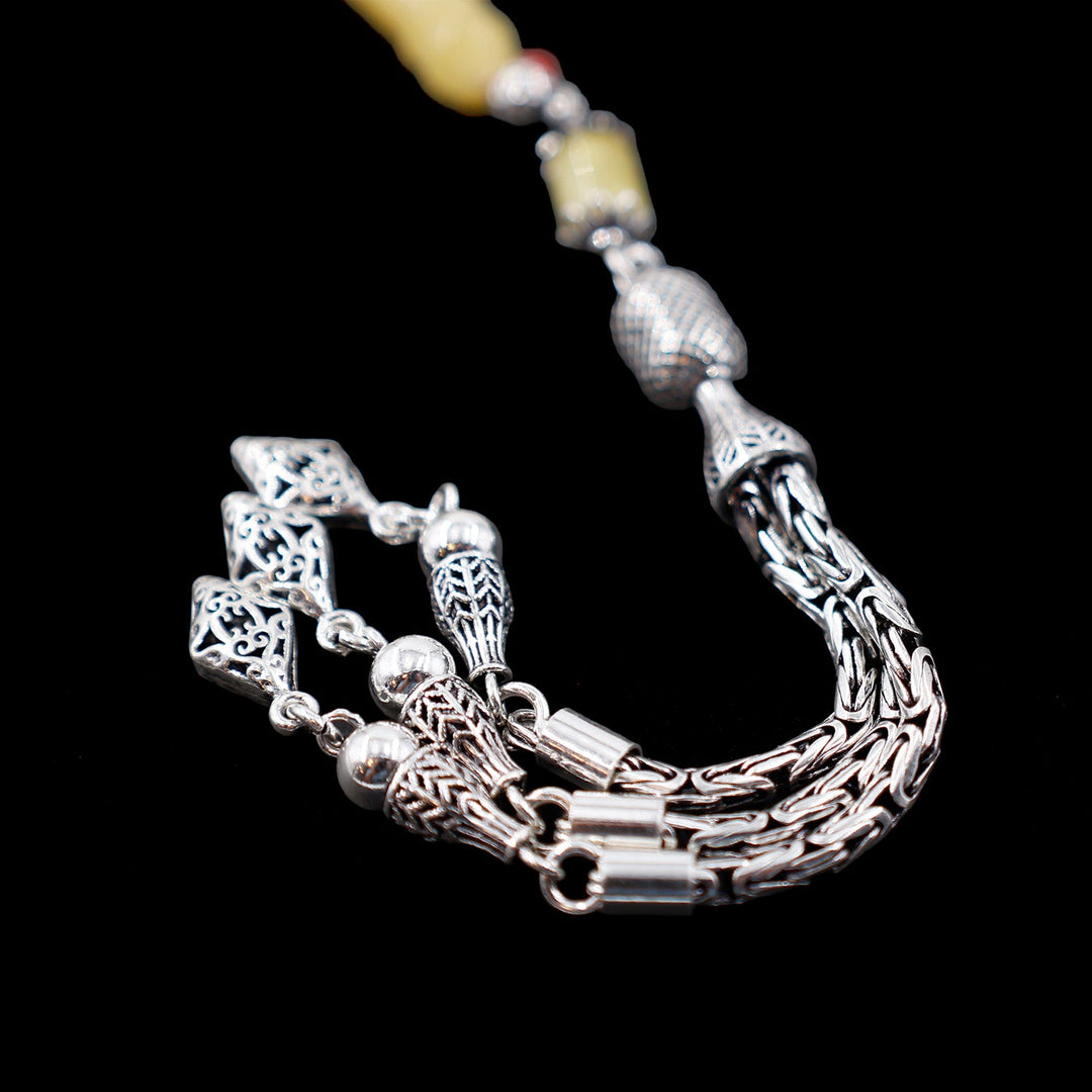 Premium Natural Baltic Amber Capsule Cut Silver Tassel Tasbeeh - WATD668