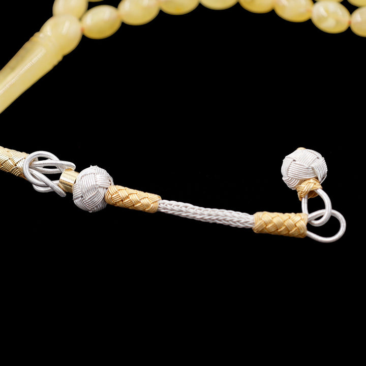 Premium Natural Baltic Amber Capsule Cut Silver Tassel Tasbeeh - WATD672