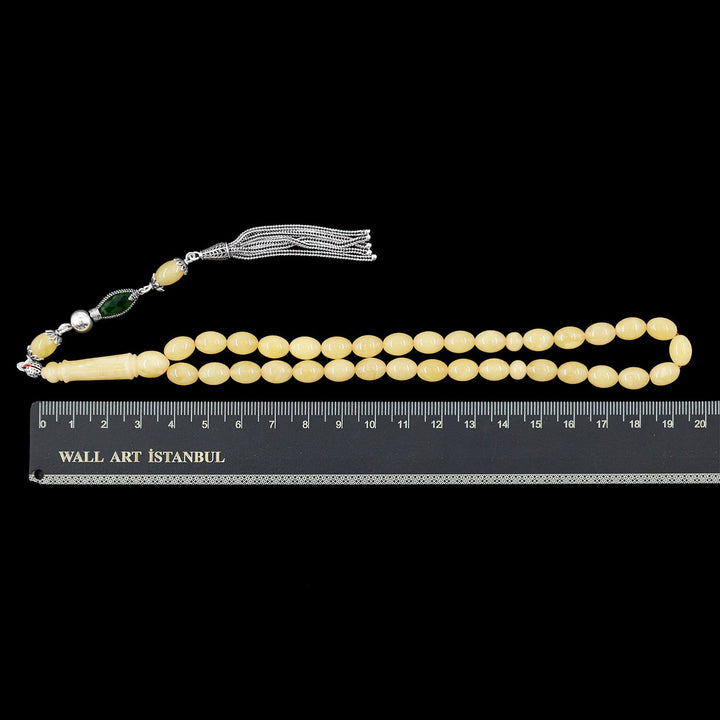 Premium Natural Baltic Amber Capsule Cut Silver Tassel Tasbeeh - WATD673