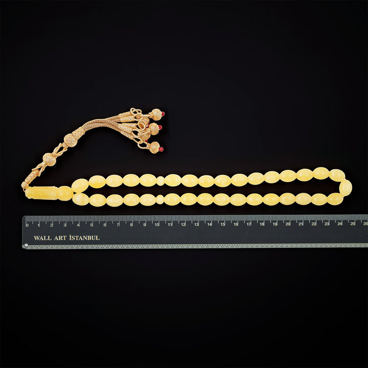 Premium Natural Baltic Amber Capsule Cut Silver Tassel Tasbeeh - WATD680