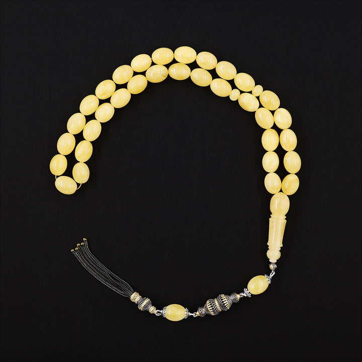 Premium Natural Baltic Amber Capsule Cut Silver Tassel Tasbeeh - WATD681