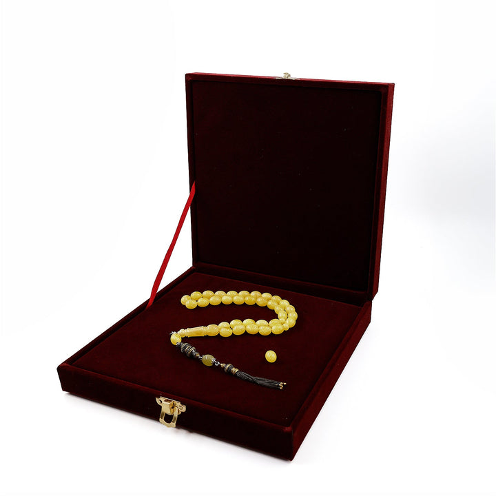 Premium Natural Baltic Amber Capsule Cut Silver Tassel Tasbeeh - WATD681