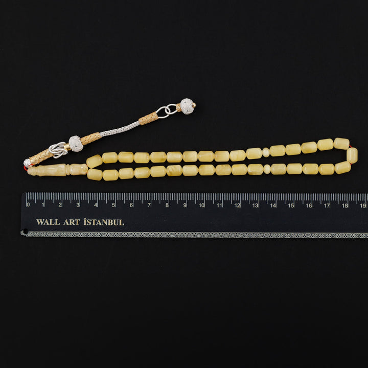 Premium Natural Baltic Amber Capsule Cut Silver Tassel Tasbeeh - WATD682
