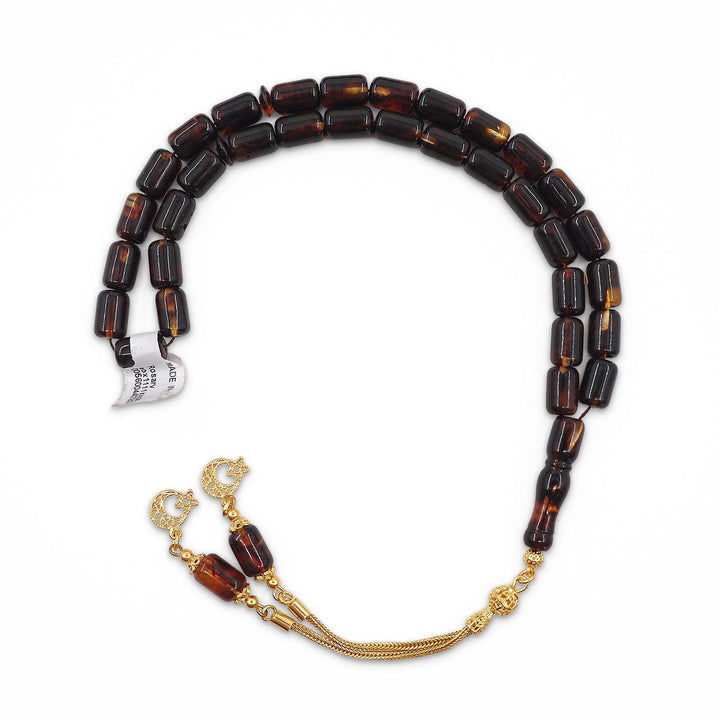 Color-Changing Capsule-Cut Lithuanian Drop Amber Tasbeeh with Double Silver Tassel – WATD739