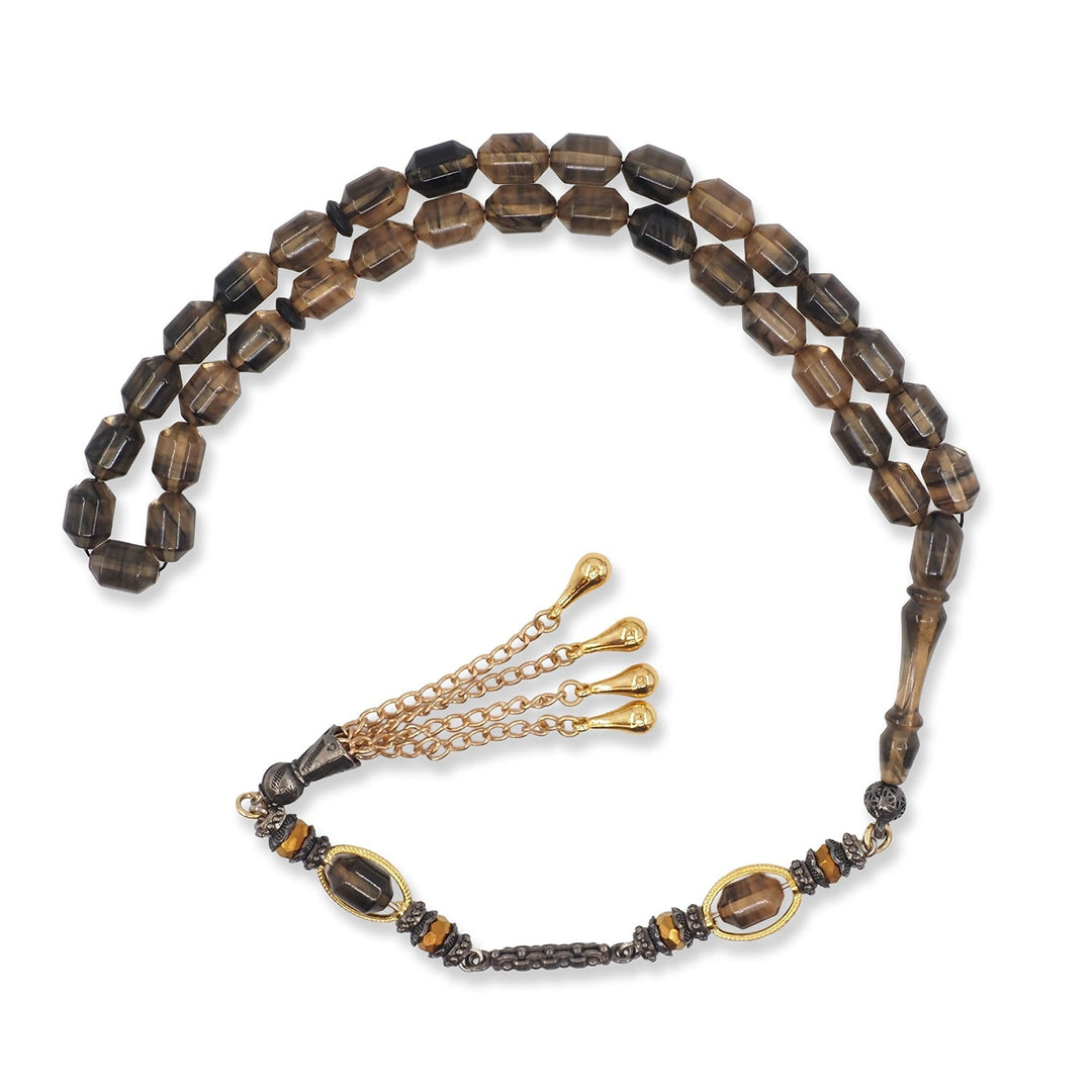 Expertly Handcrafted Multicolored Capsule-Cut Pressed Amber Tasbeeh with Alpaca Tassel – WATD755
