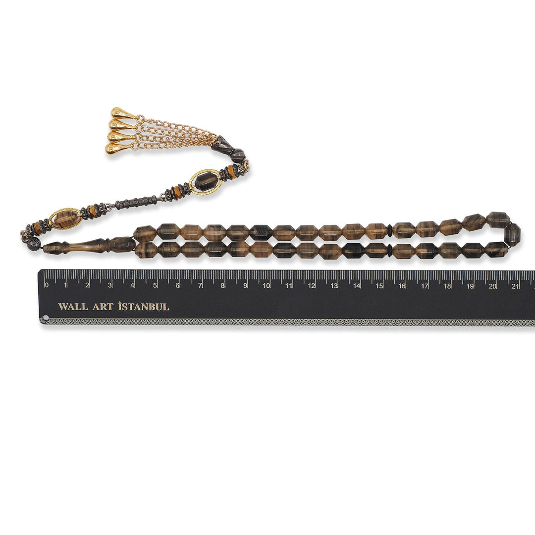 Expertly Handcrafted Multicolored Capsule-Cut Pressed Amber Tasbeeh with Alpaca Tassel – WATD755