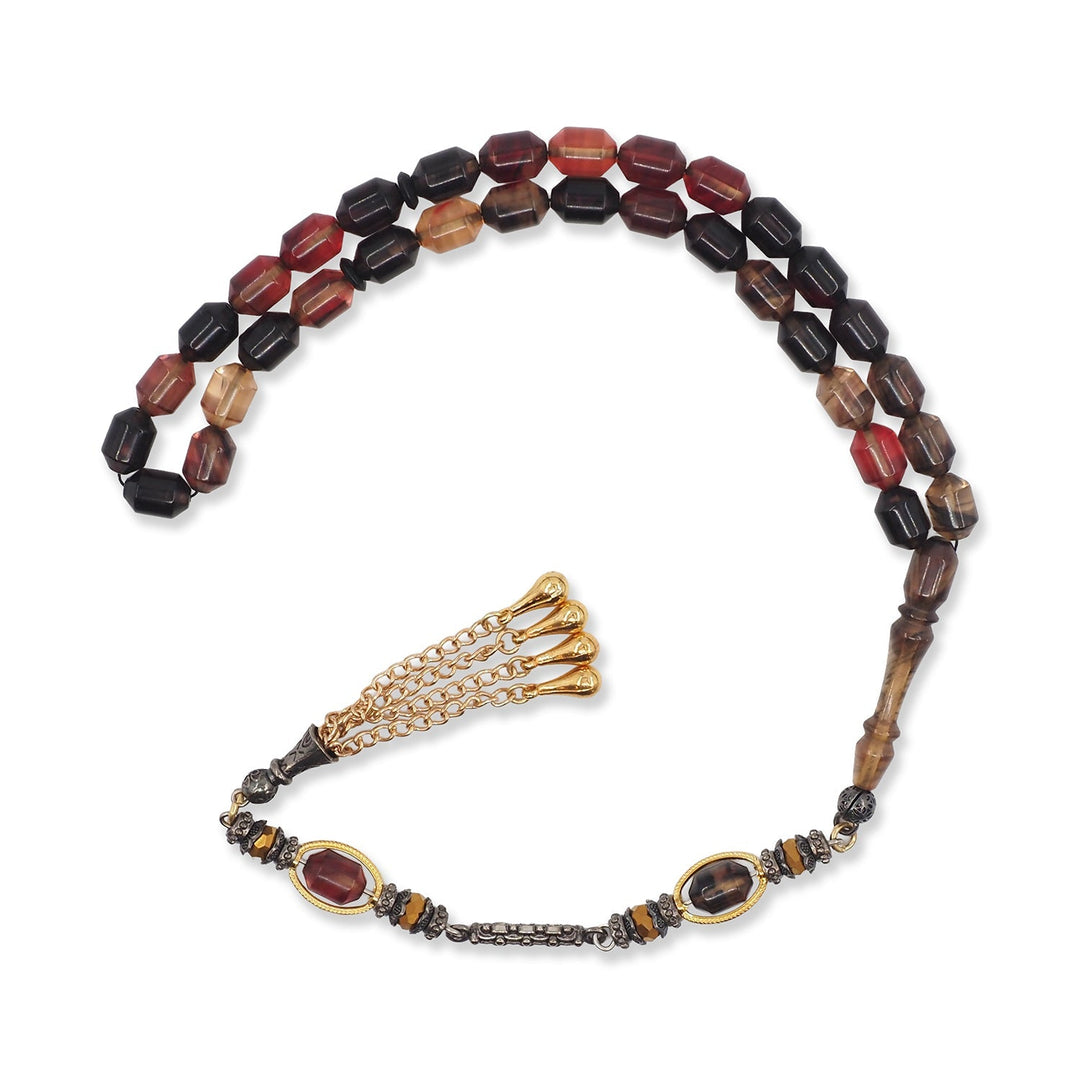 Expertly Handcrafted Multicolored Capsule-Cut Pressed Amber Tasbeeh with Alpaca Tassel – WATD757