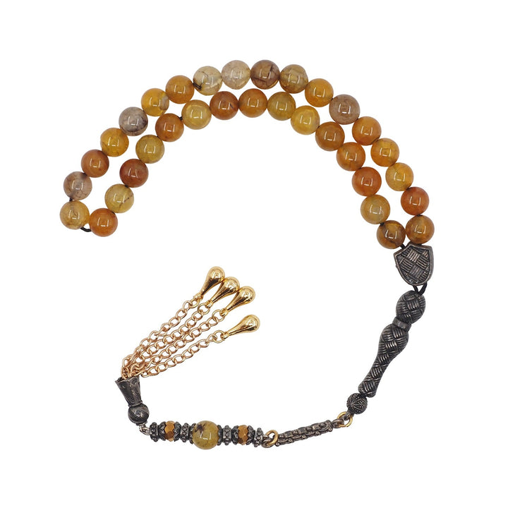 Multicolored Marbled Natural Stone Round-Cut Agate Tasbeeh with Alpaca Tassel – WATD760
