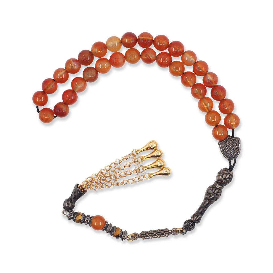 Multicolored Natural Stone Round-Cut Agate Tasbeeh with Alpaca Tassel – WATD761