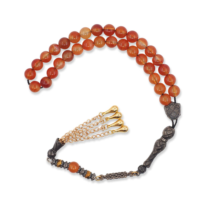 Multicolored Natural Stone Round-Cut Agate Tasbeeh with Alpaca Tassel – WATD761