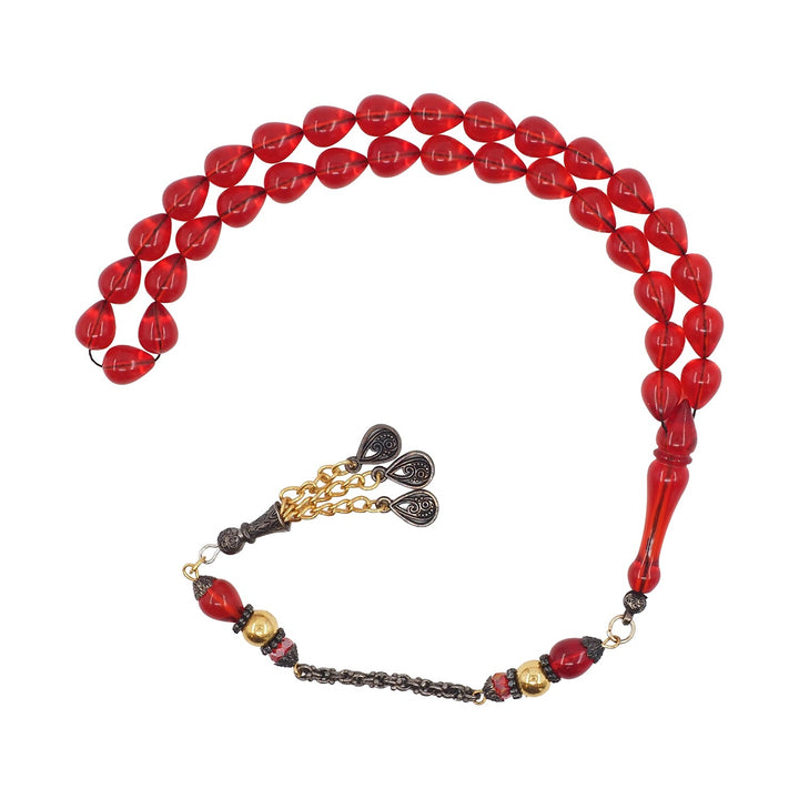 Teardrop-Shaped Fire Amber Tasbeeh with Alpaca Tassel – WATD766