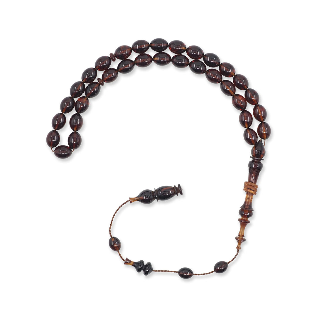 Oval-Cut Fire Amber Tasbeeh with Ring Detail - WATD791