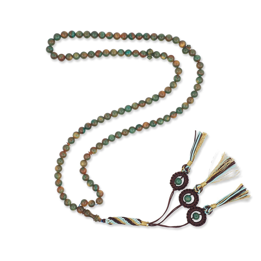Macramé-Woven 99-Bead Round-Cut Catalin Tasbeeh - WATD795