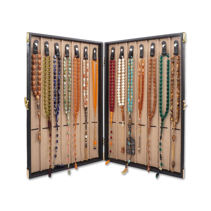 Exclusive 14-Piece Collectible Tasbeeh Set (with Navy Blue Leather-Covered Wooden Case) - WATD834