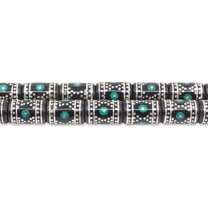 Mastercrafted Original Oltu Stone Tasbeeh with Turquoise Inlay, Silver Detailing &amp; Silver Tassel – WATD835