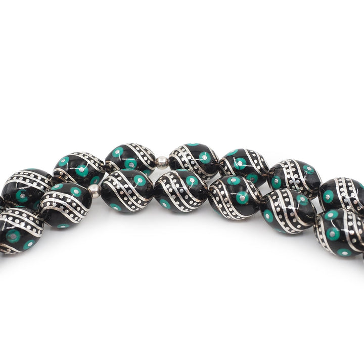 Mastercrafted Original Oltu Stone Tasbeeh with Turquoise &amp; Silver Inlay and Silver Tassel – WATD840