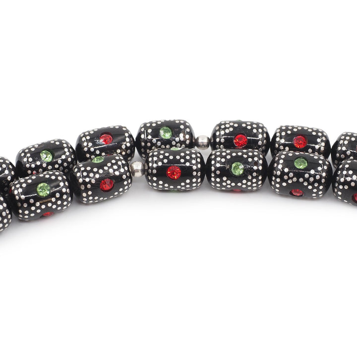 Mastercrafted Original Oltu Stone Tasbeeh with Coral, Turquoise &amp; Silver Inlay and Silver Tassel – WATD841
