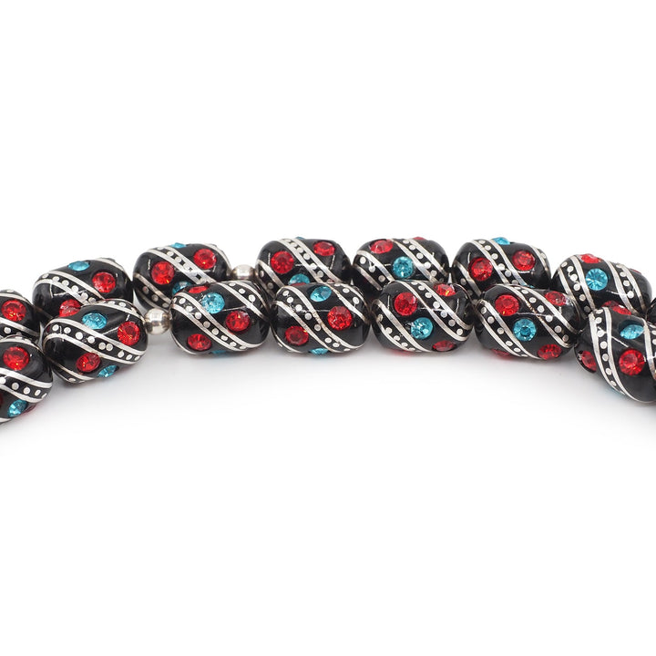 Mastercrafted Original Oltu Stone Tasbeeh with Coral, Turquoise &amp; Silver Inlay and Silver Tassel – WATD842